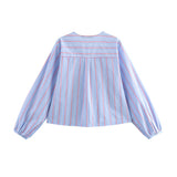 Fongt New Bow Trim Striped Silk Collar Shirt 0387058104