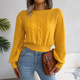 Wind Shooting Autumn And Winter Leisure Lantern Sleeves Waist Knitted Sweater Women's