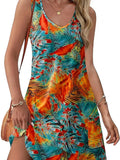 Fongt Summer Beach Loose V-Neck Sleeveless Pocket Dress Vest裙