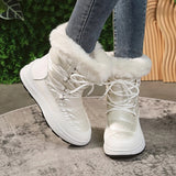 Women's Faux Fur Ankle Boots Chunky Platform Waterproof Snow Boots Women Silver Thick Plush Warm Winter Boots Shoes Woman 43-Outfit