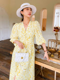 Fongt Early Spring Dress Women's New Mid-Long Dress French Temperament Chiffon Floral Long