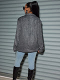 Style Commuter Cardigan Lapel Long Sleeves Shiny Large Size Casual Suit Jacket-Outfit