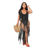 Fongt New Women's Long Tassel Hollow Knit One-Piece Swimsuit-Outfit