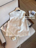 Chinese Style Inclined Cardigan Buckle Jacquard Satin Vest Women's 2024 Summer Fashion Retro Zen Blouse-Outfit