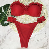 Micro Bikini Women Yellow Strapless Mesh Push Up Swimwear Sexy Solid Cut Out Brazilian Bathing Suit Thong Swimsiut