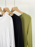 Fongt Comfortable Super Soft Modal Cotton Long Sleeve T-Shirt Women's Spring New Solid Color Round Collar With A Bottom Top-Outfit