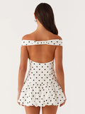 Fongt 2025 New Sexy Shoulder-Wave Print Mini Dress Skirt