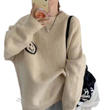 Fongt Department Minority 23 Years Autumn Winter New College Wind Loose Color Smiling Face Sweater Sweater Coat Female-Outfit