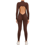 Fongt Zipper Long Sleeve Nude Yoga Jumpsuit Women Wear Fitness Sports Pants Tights-Outfit