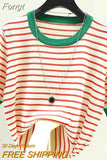 Striped T Shirt Women Tee Shirt Femme Summer Thin Ice Silk Knit T-Shirts Short Sleeve Womens Clothing Camisetas