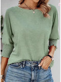 Fongt Women's 2025 Spring/Summer Fashion Sleeve 7-Sleeve T-Shirt Round Collar Basic Lace Sleeve