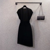 Women Deep V Neck High Waist Irregular Midi Dresses Office Ladies Elegant Patchwork Chifon Vestidos