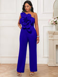 Fongt Single Shoulder Collar Sleeveless Jumpsuit Fashion Three-Dimensional Flower Jumpsuit Jumpsui