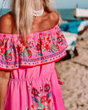 Fongt And Summer 2025 New Shoulder-To-Shoulder Red Flower Printing Long