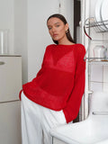 Fongt Knitted Jersey 2025 Spring And Summer New Female Perspective Thin Round Collar Horn Sleeve Knit T-Shirt