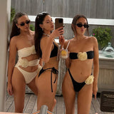summer new women's clothing three-dimensional flower decoration camisole sexy briefs bikini Brazilian swimsuit suit-Outfit