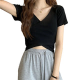 Fongt Summer New Design Cross Versatile Show Slim Short-Sleeve T-Shirt Korean Version Short Pure Color Jacket