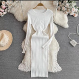 Fongt Sexy Pit Strips Body-Body-Groom Knitted Dress Autumn Solid-Colored Bottom Skirt One-Step Dress Woman