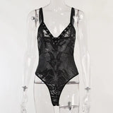 Dark Mesh See Through Mall Gothic Women Bodysuits Grunge Skinny Goat Print Black Tops Grommet Studded Aesthetic Alt