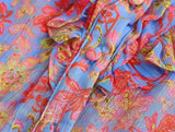 Fongt Women's Long-Sleeved V-Neck Flower-Print Shirt 6349