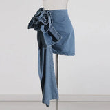 Fongt 2024 Mid-Waist Stereo Rose Piece Decorative Hip Denim Skirt-Outfit