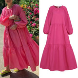 Holiday Pleated Dresses Casual Women Solid Dress Long Lantern Sleeve Maxi Dress Stylish Vestido VONDA Beach 2022 Long