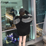 Diamonds Wings Sweatshirt Women Black Clothes Autumn Spring Tops Long Sleeve Pullover Loose Jumper Gothic Hoodie