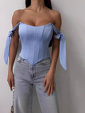 Fongt Slimming Small Blouse Female Feeling Dew Back Strap Collarbone Irregular Fish Bone Boobs