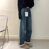 Fongt Blue Plus Velvet Jeans Children New Spring And Autumn High-Rise Thin Small Narrow Version Of Straight Broad Leg Pants Winter