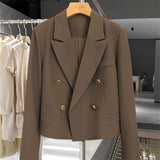 Fongt Jacket Female 2024 Coffee Color Autumn New Temperament Fried Street Short Short Casual Suit Woman-Outfit