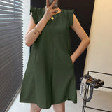 Eelgant 2022 Summer Women Short Sleeve Jumpsuits Casual O Neck Ruffles Rompers Female Work Playsuits Solid Short