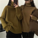 Fongt Version Contracted High Neck Add Thick Sweater Female Pit Loose Lazy Knit Sweater New All-Match Casual Jacket-Outfit