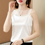 Women's Tank Tops 2023 Spring Sexy Crop Vest Solid Camisole Female Off Shoulder Satin Floral Sleeveless Clothes Women Basic