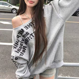 Fongt Sales Of 100,000] Printed Gray Oblique Shoulder Shawl Women's Spring Loose Design Sense Oversize Coat