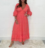 Fashion V Collar Horn Sleeves Cotton Lep Cotton Leprosy Dress