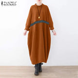 Patchwork Long Sleeves Midi Robe Women's Autumn Sweatshirt Dress Lady Casual Solid Vestidos O Neck Sundress
