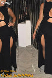 Women Bandage Bodycon Slim Sleeveless Solid color High Split sexy Fashion Evening Party Pencil Long