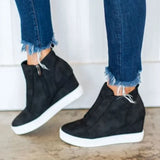 PU Leather Sneakers Spring Autumn Female Vulcanizate Shoes Platform Casual Flat Shoes Lady High-tops Wedge Heel