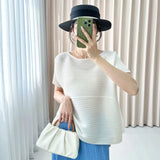 Fongt Folded Round Collar Folding Top In The Long Loose Thin Irregular Spring Blouse Summer Design T-Shirt