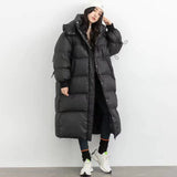 Women Down Coat Long Hooded Female Thick Jacket Office Lady Fashion Concise Loose Solid Casual All-Match Korean