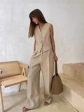 Slacks Two-Piece Spring / Summer 2024 New Women Fashion Sleeveless Vest Low-Waist Pants Suit-Outfit