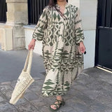 Fongt Large-Size Women's New Temperament Printed Shirt Dress Bohemian Dress