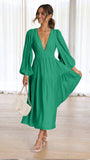 Fongt Autumn And Winter V Collar Waist Show Thin Pleated Long Sleeve Small Fresh Dress Female 23051-Outfit
