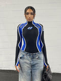 Fashion Turtleneck Bodysuit Women Streetwear Jumpsuit Body Tops Long Sleeve Patchwork Print Street Casual Rompers Mujer-Outfit