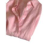 Fongt Cotton Pink Shirt Coat Female Summer Lazy Wind Polo Collar Linen Sun-Stle-Lined Loose Top