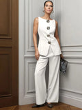 Fongt Women's Fashion Gold Buttoned Vest Trousers Two-Piece Casual Suit Women