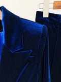 QUALITY 2023 Fall Winter Designer Runway Suit Set Women's Single Button Lapel Velvet Blazer Jacket Flare Pants