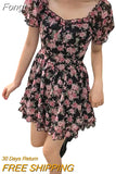 Women's Summer Dress, Puff Short Sleeve Square Neck High Waist A-Line Mini Sweet