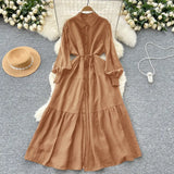 Fongt Fashion Casual Long-Sleeved Shirt Dress Women Loose Tidive With Long Skirt 0515