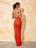 Fongt Beach Skirt Knitted Hollow Sexy Sling With Long Beach Bathwear Sunscreen Hood